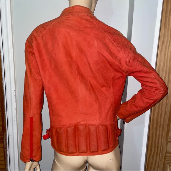 J Brand Red Leather & Suede Motorcycle Jacket